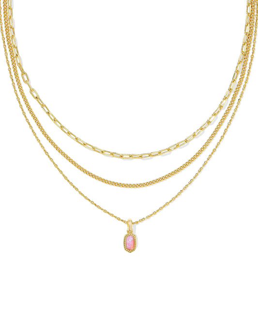 Kendra Scott Mini Elisa Triple Strand Necklace Gold Carnation Kyocera Opal-Necklaces-Kendra Scott-FD 03/05/25,N00990GLD-The Twisted Chandelier