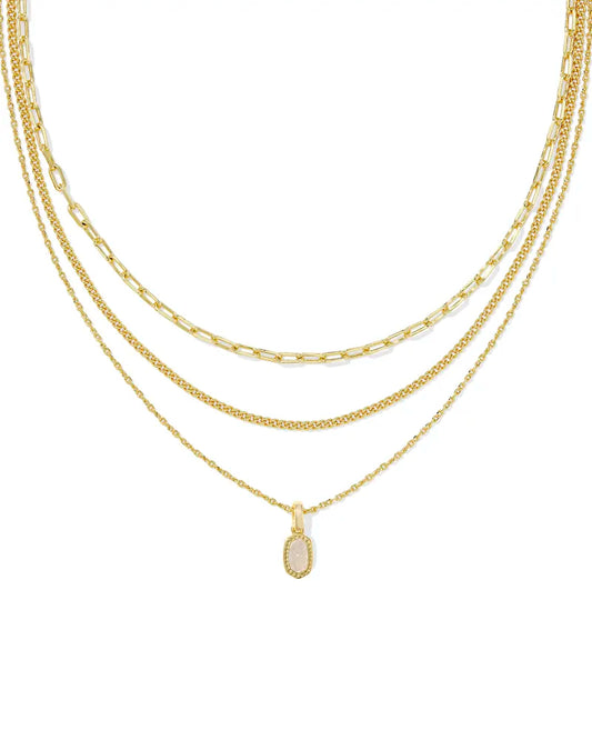 Kendra Scott Mini Elisa Triple Strand Necklace Gold Iridescent Drusy-Necklaces-Kendra Scott-FD 03/05/25,N00990GLD-The Twisted Chandelier