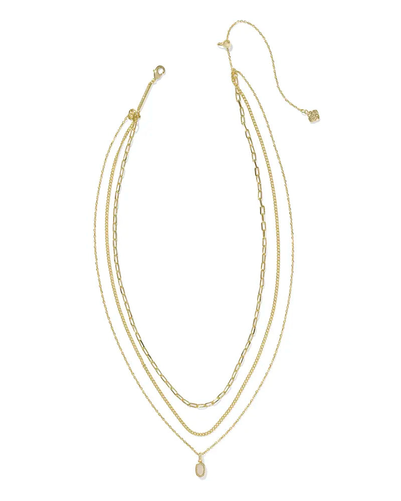 Kendra Scott Mini Elisa Triple Strand Necklace Gold Iridescent Drusy-Necklaces-Kendra Scott-FD 03/05/25,N00990GLD-The Twisted Chandelier