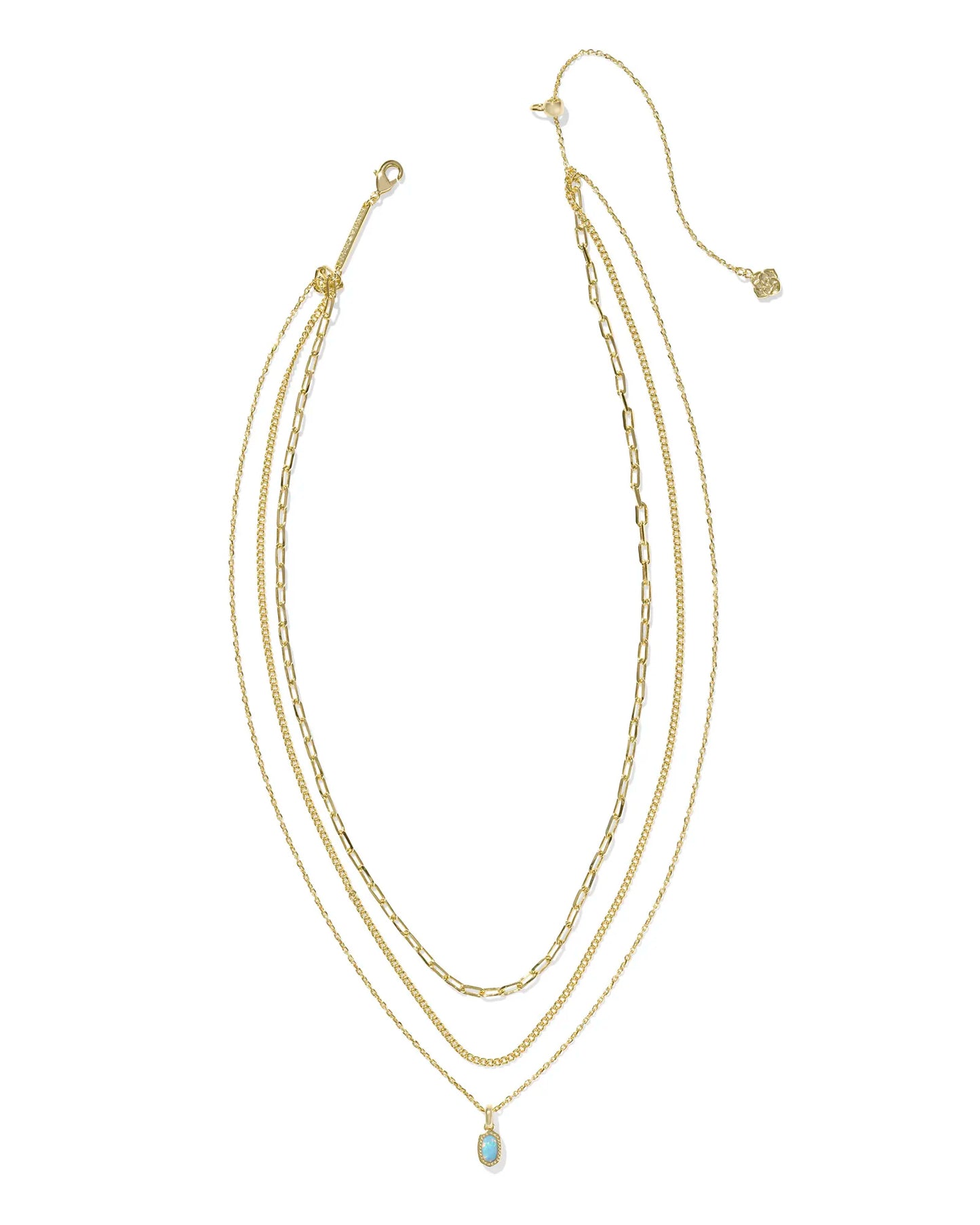 Kendra Scott Mini Elisa Triple Strand Necklace Gold Light Teal Kyocera Opal-Necklaces-Kendra Scott-FD 03/05/25,N00990GLD-The Twisted Chandelier