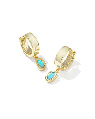 Kendra Scott Mini Ellie Wide Huggie Earrings Gold Blue Lab Grown Opal-Earrings-Kendra Scott-E2156GLD-The Twisted Chandelier