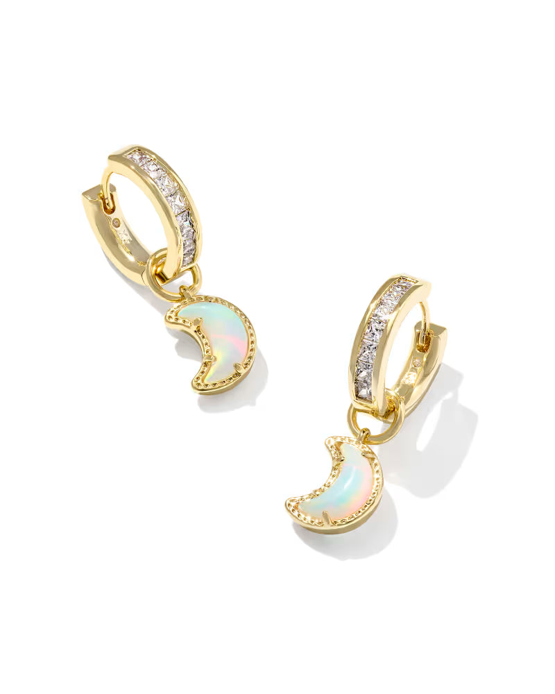 Kendra Scott Moon Huggie Earrings Gold White Mix