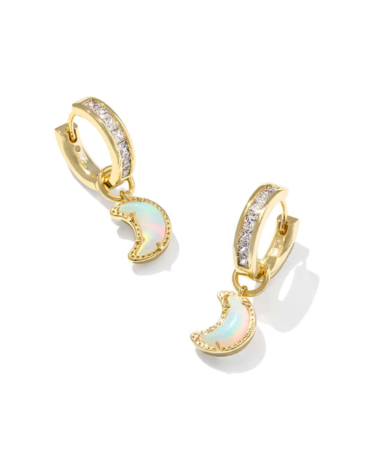 Kendra Scott Moon Huggie Earrings Gold White Mix