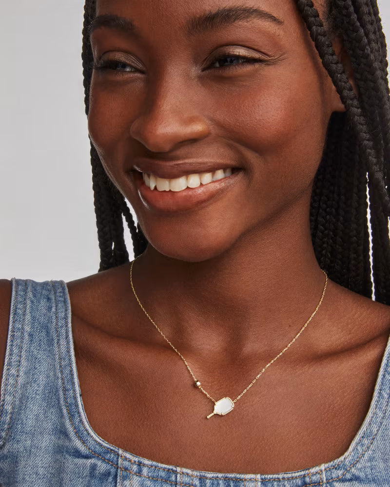 Kendra Scott Pickleball Short Pendant Necklace Gold Ivory Mother of Pearl