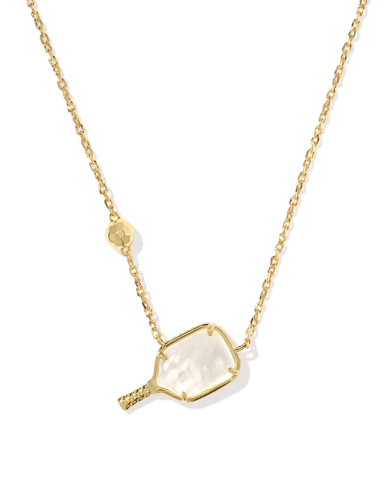 Kendra Scott Pickleball Short Pendant Necklace Gold Ivory Mother of Pearl