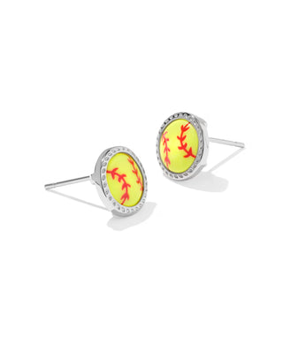 Kendra Scott Softball Stud Earrings Silver Chartreuse Magnesite-Earrings-Kendra Scott-E01046RHD-The Twisted Chandelier