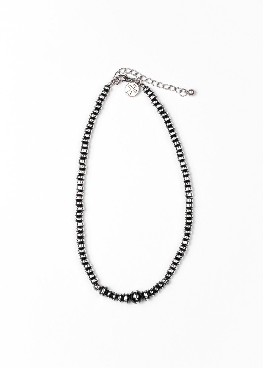 West and Co. 16" Burnished Silver & Black Rondell Single Strand Necklace with 3" Extension-Necklaces-West and Co.--The Twisted Chandelier