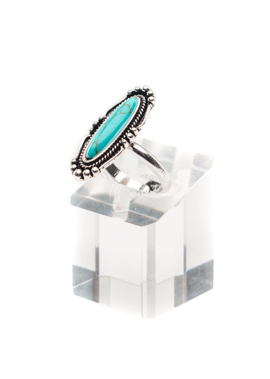 West and Co. Adjustable Burnish Silver Navajo Inspired Ring with Turquoise Stone-Western Ring-West and Co.--The Twisted Chandelier