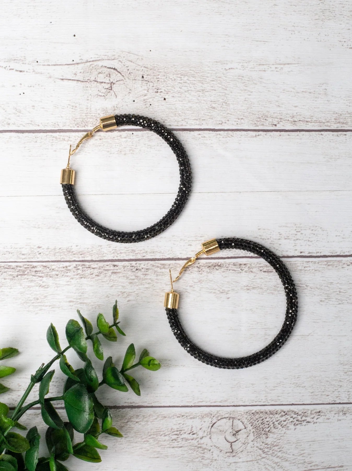 Black Crystal Hoop Earrings-Earrings-Southern Grace Wholesale--The Twisted Chandelier