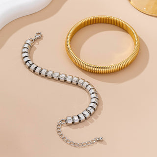 Two-Tone Mixed Chain Bangle Set-JOSSLYN by wall to wall-80B1686-The Twisted Chandelier