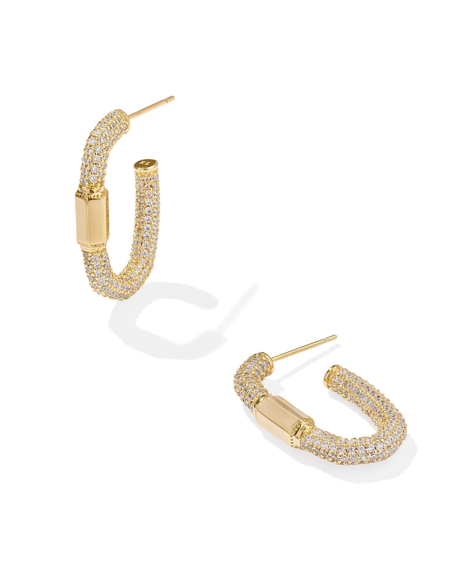 Kendra Scott Emery Hoop Earrings Gold White Crystal-Earrings-Kendra Scott-CR 09/30/24, E00614GLD, FD 10/01/24-The Twisted Chandelier