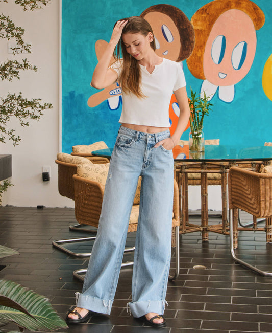 Kris Super High Rise Cuffed Baggy Wide Leg Jeans-VERVET by FLYING MONKEY-Bin b6,T6512-The Twisted Chandelier