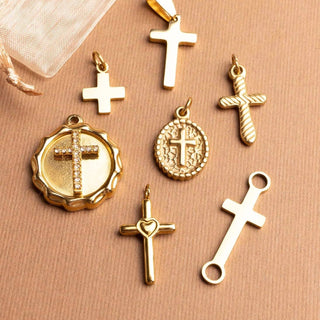 18K Gold PVD Stainless Steel Stone Cross Pendant-Stainless Steel Charm-WJW-The Twisted Chandelier