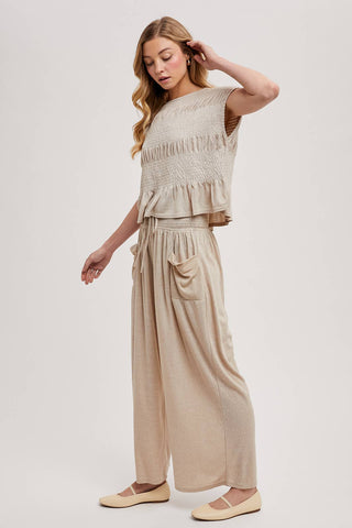 Bellamy Relaxed Knit Smocked Top and Wide Pants Set-Outfit Sets-Bluivy-Fall Favorites,NewArrival-The Twisted Chandelier
