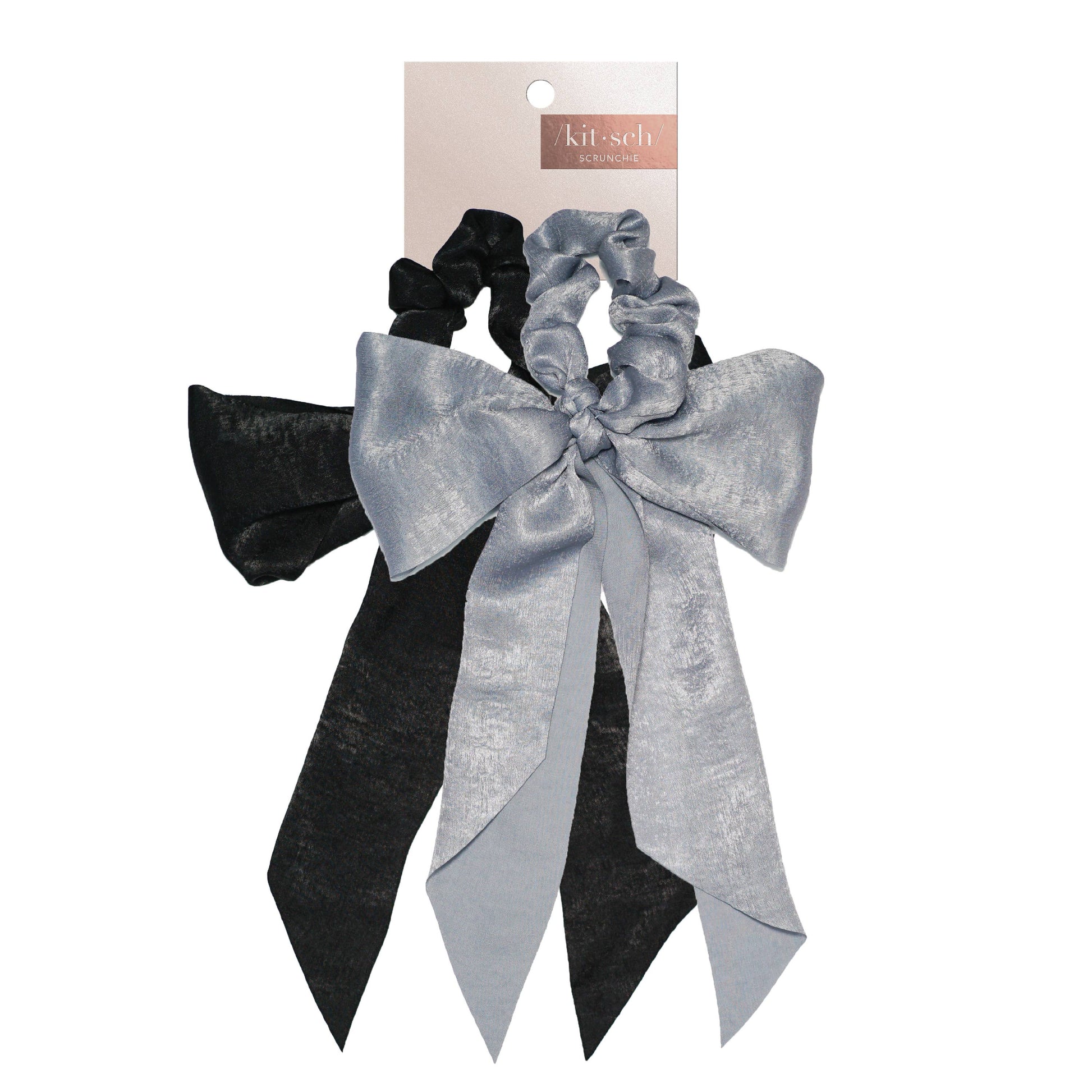 Satin Scarf Scrunchies - Black/Gray-KITSCH-FD JAN 24-The Twisted Chandelier