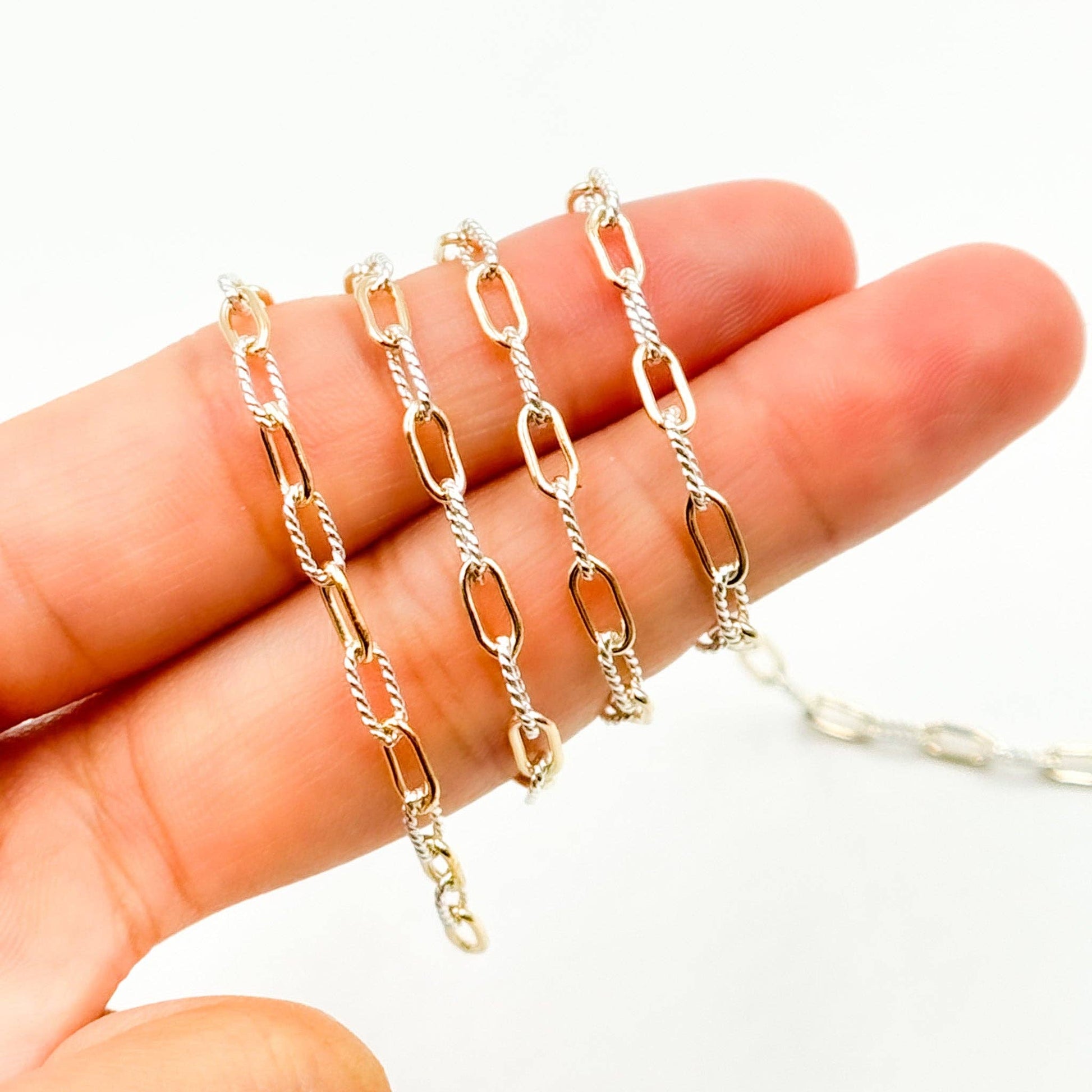 3106PZXETT. 14k Gold Filled Smooth and Silver Textured Paperclip Link Chain-Jewels & Chains-The Twisted Chandelier