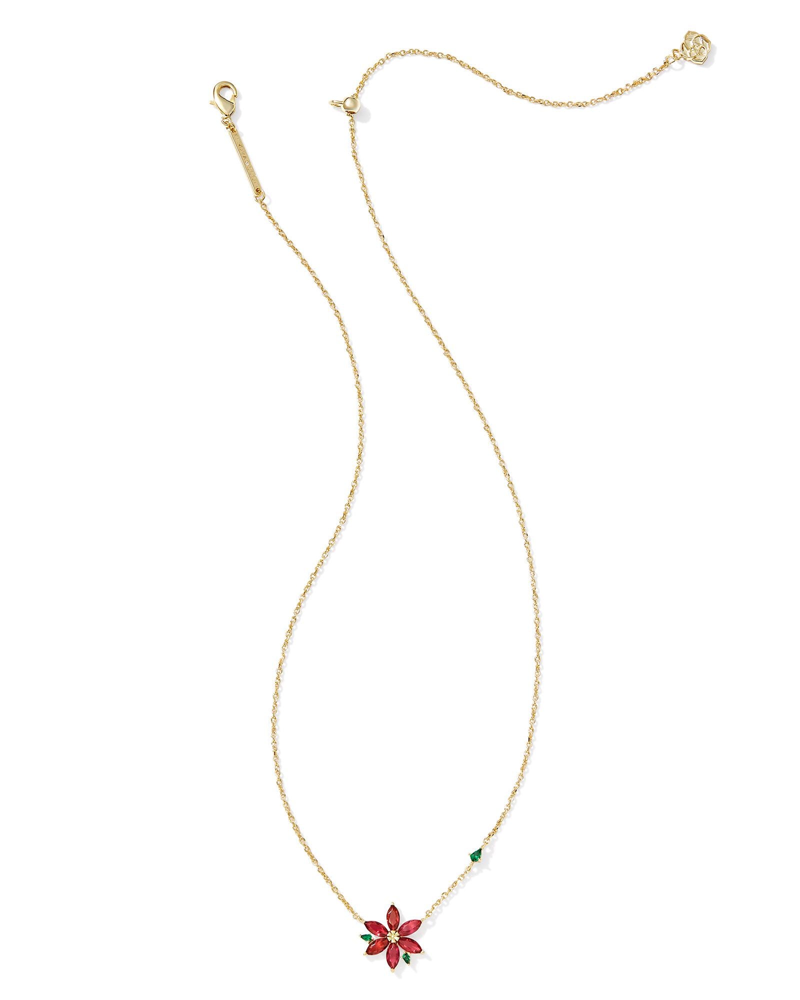 Kendra Scott Poinsettia Short Pendant Necklace Gold Red Mix-Necklaces-Kendra Scott-N00877GLD-The Twisted Chandelier