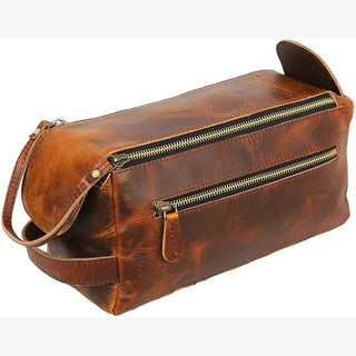 Handmade Vintage Leather Toiletry Bag – Dark Brown-Bag-Immart Global LLC-Brandable,Men's-The Twisted Chandelier