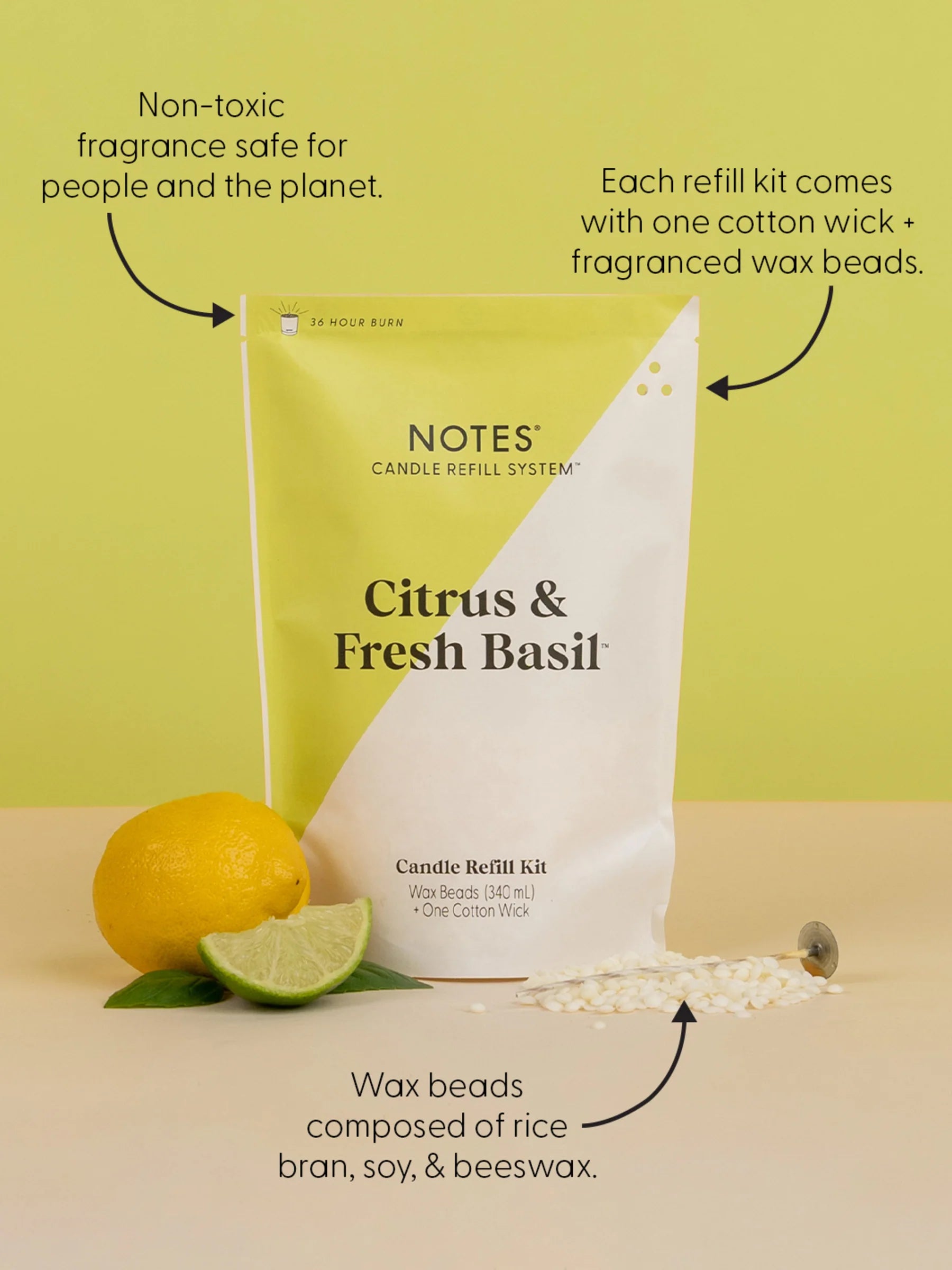 NOTES® Sustainable Candle Refill Kit - Citrus & Fresh Basil-Candles-Notes Candles--The Twisted Chandelier