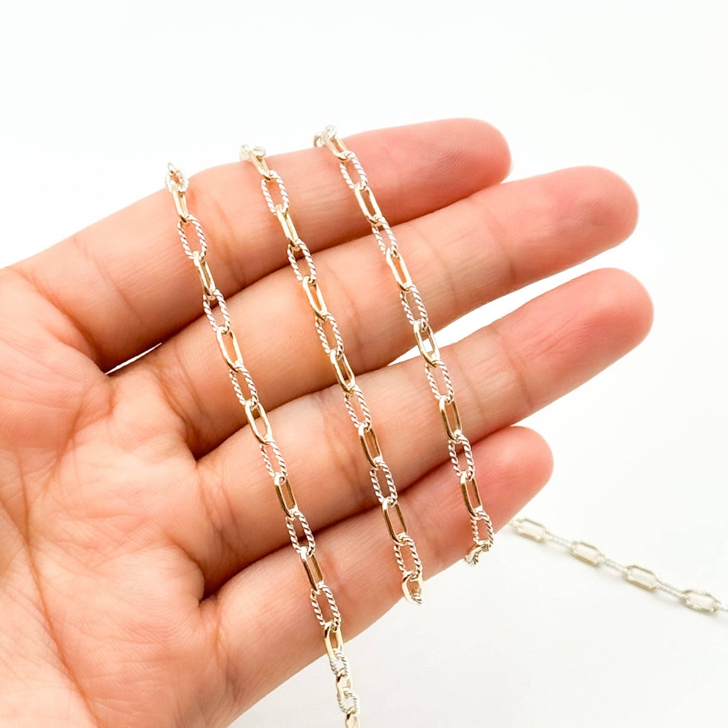 3106PZXETT. 14k Gold Filled Smooth and Silver Textured Paperclip Link Chain-Jewels & Chains-The Twisted Chandelier