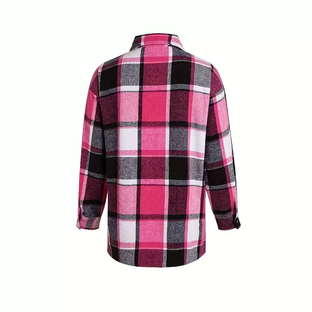 Autumn rose plaid shirt jacket-Rosa Clothing-Rose_red-S-The Twisted Chandelier