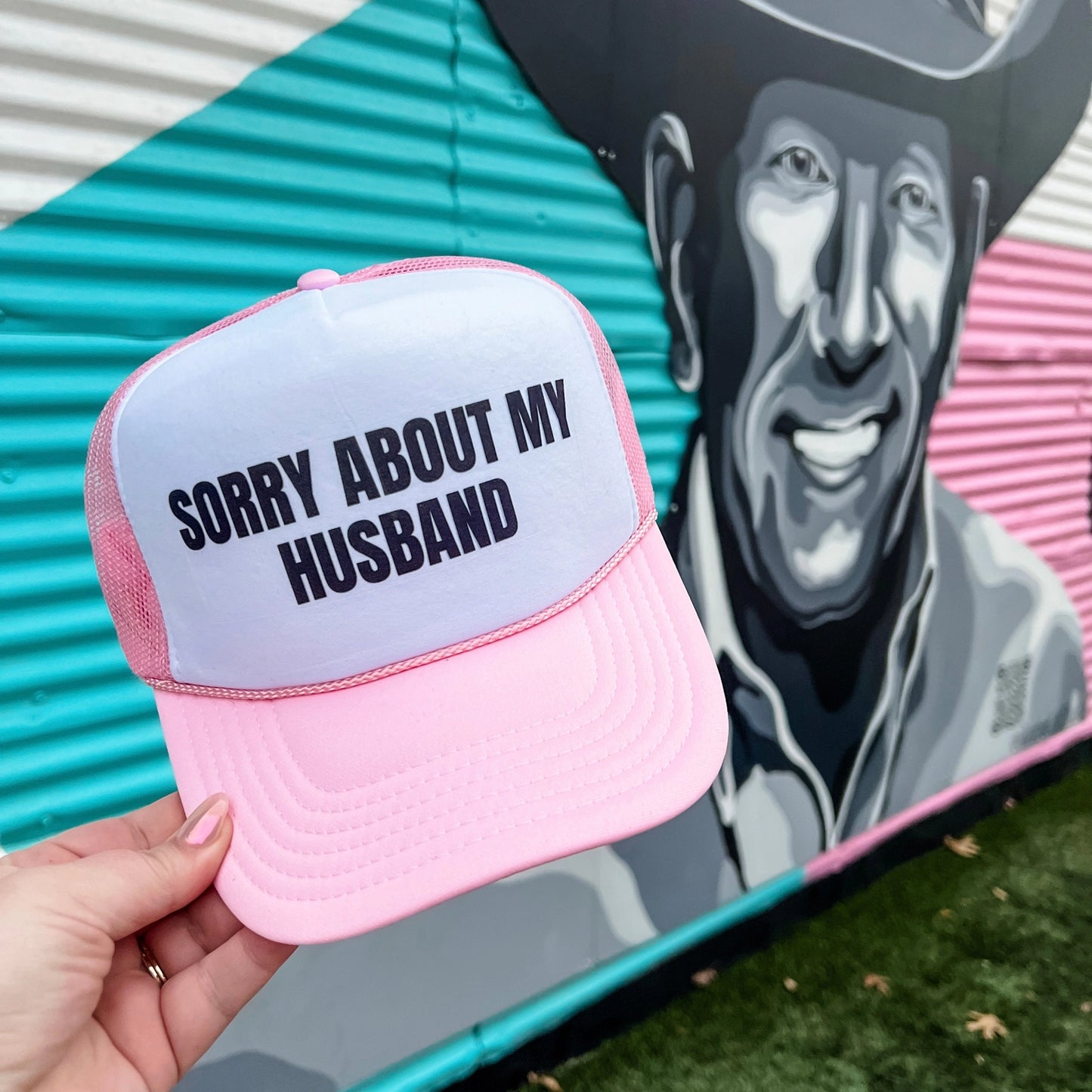 Sorry About My Husband Snapback Foam Trucker Hat-Trucker Hat-Turquoise & Tequila-CR 04/21/25-The Twisted Chandelier