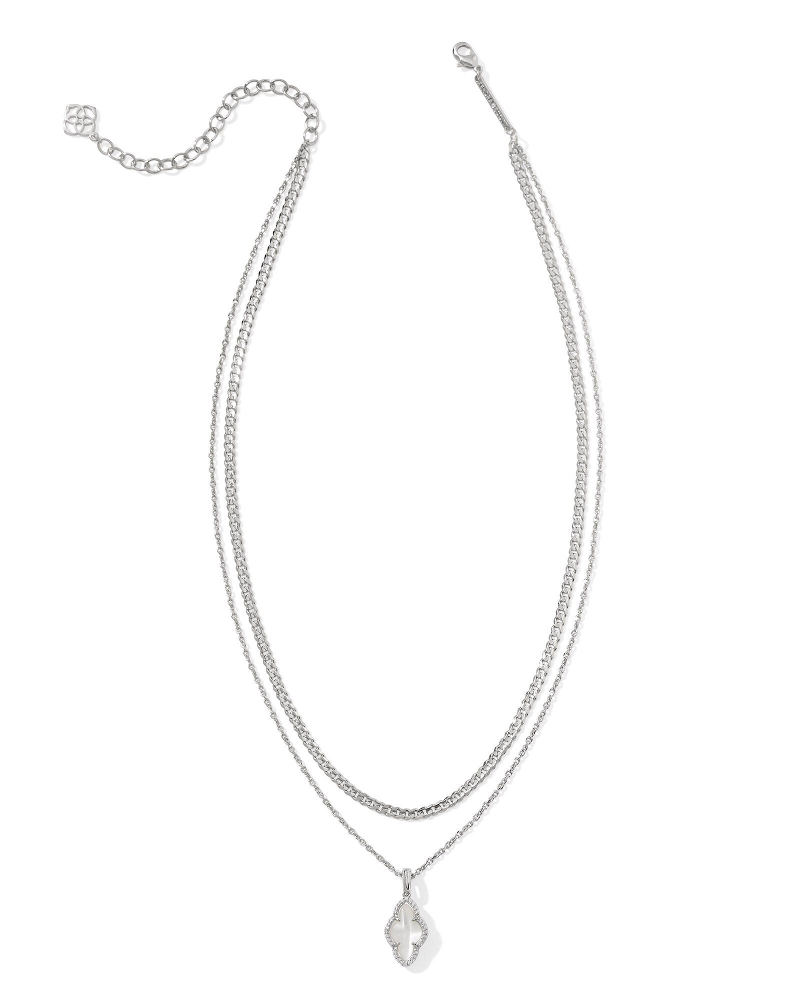 Kendra Scott Abbie Pave Frame Multi Strand Necklace Silver Ivory Mother of Pearl-Necklaces-Kendra Scott-N00882GLD-The Twisted Chandelier