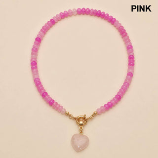 Natural Stone Semi-Precious Glass Mixed Necklace | 40NK9702-JOSSLYN by wall to wall-PINK-The Twisted Chandelier
