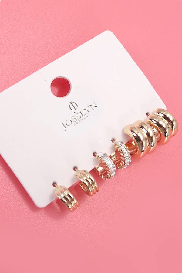 Baguette Stone Double Hoop Huggie Trio Earrings-JOSSLYN by wall to wall-80E5317-The Twisted Chandelier