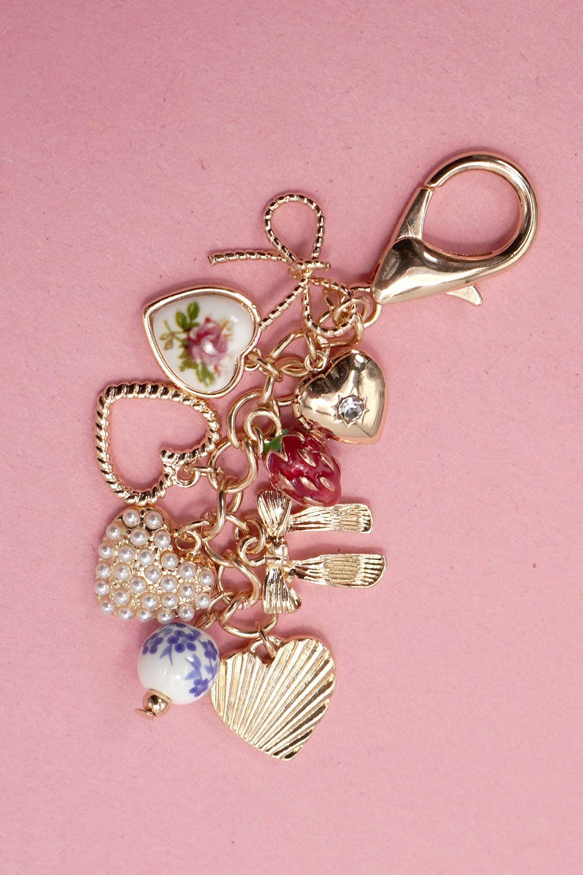 Porcelain Bows Hearts Pearl Strawberry Bag Charm-JOSSLYN by wall to wall-80K008-The Twisted Chandelier