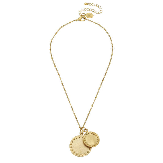 Gold Double Circle with Dots Chain Necklace-Susan Shaw-The Twisted Chandelier
