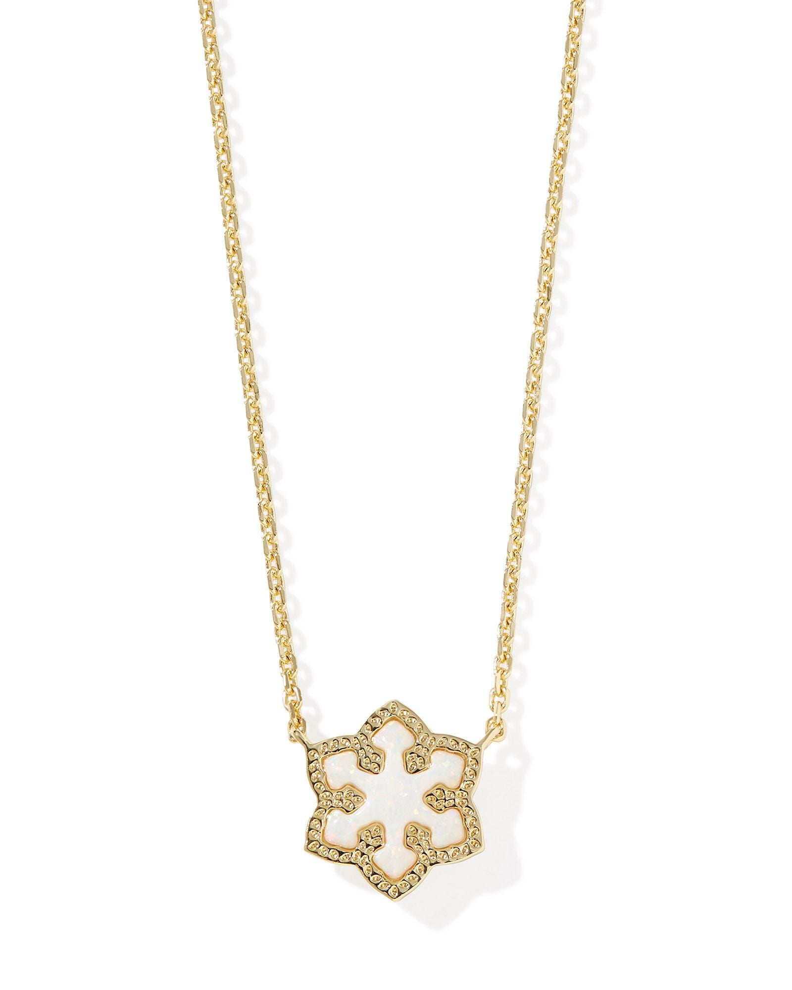 Kendra Scott Snowflake Short Pendant Necklace Gold White Kyocera Opal-Necklaces-Kendra Scott-N00875RHD-The Twisted Chandelier