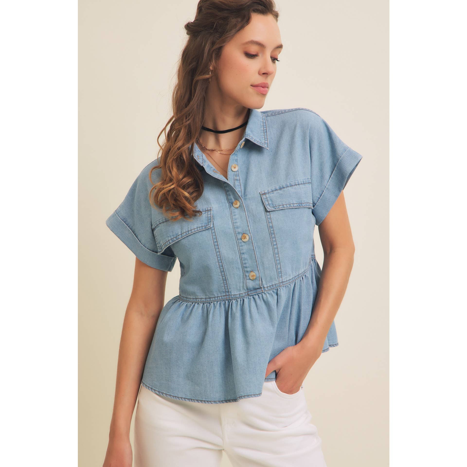 Mineral Washed Oversized Baby Doll Denim Shirt-Apparel & Accessories-in february-The Twisted Chandelier