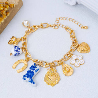 Blue & White Floral Western Charm Link Bracelet | 80B1803-JOSSLYN by wall to wall-The Twisted Chandelier
