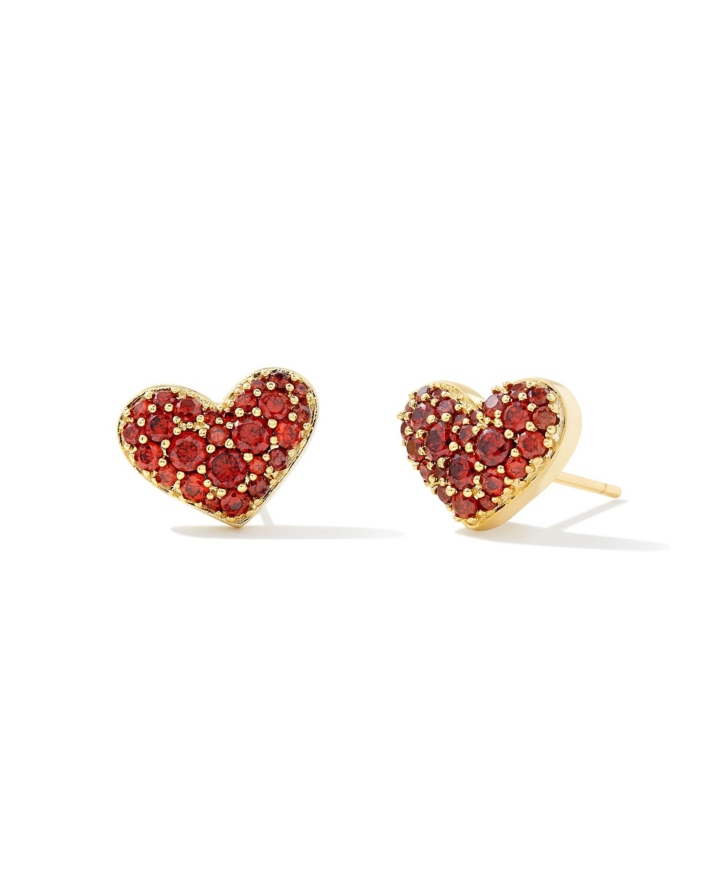 Kendra Scott Ari Pave Crystal Heart Earrings Gold Red Crystal-Earrings-Kendra Scott-E1993GLD-The Twisted Chandelier