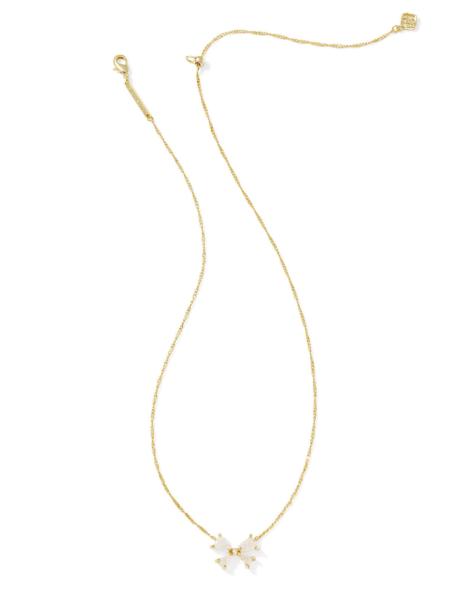 Kendra Scott Blair Bow Small Short Pendant Necklace Gold Iridescent Drusy-Necklaces-Kendra Scott-N00880GLD-The Twisted Chandelier