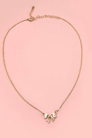 Gold Mini Bow Ribbon Necklace-Necklace-JOSSLYN by wall to wall-80N427-The Twisted Chandelier