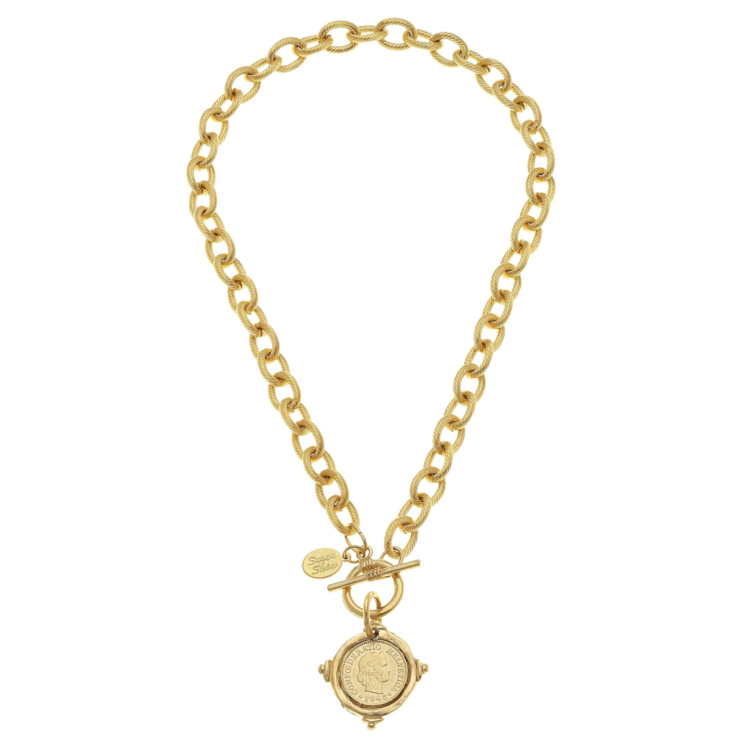 Handcast Gold Intaglio Coin Front Toggle Necklace-Susan Shaw-The Twisted Chandelier