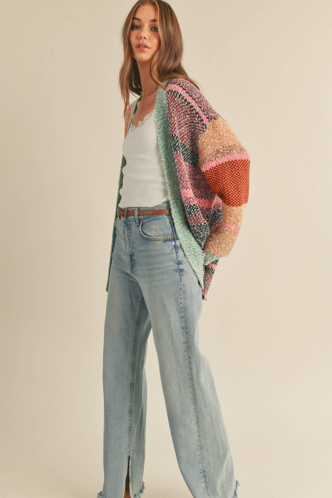 OVERSIZED COLOR BLOCK CARDIGAN MSW10038-&MERCI-The Twisted Chandelier