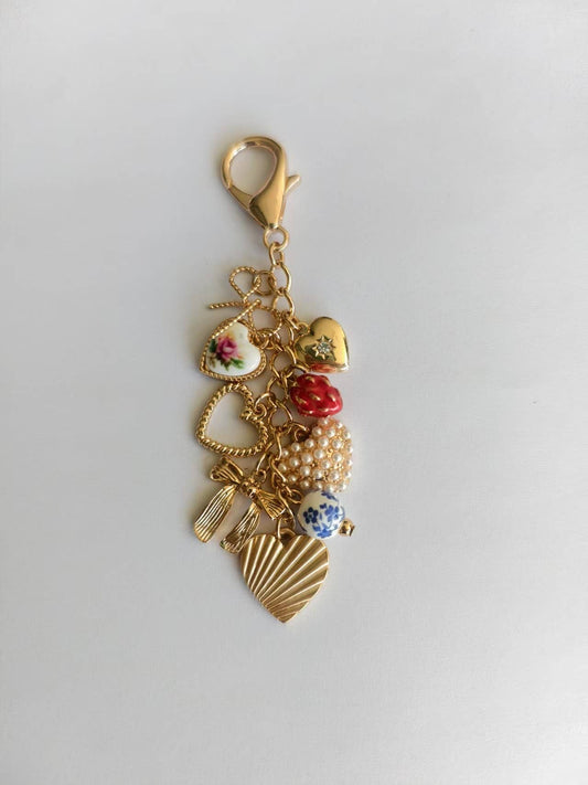 Porcelain Bows Hearts Pearl Strawberry Bag Charm-JOSSLYN by wall to wall-80K008-The Twisted Chandelier