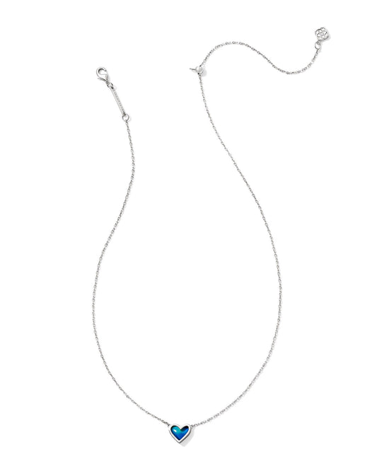 Kendra Scott Framed Ari Heart Short Pendant Necklace Silver Mood Stone-Necklaces-Kendra Scott-CR 07/31/24, FD 07/31/24, N00347RHD-The Twisted Chandelier