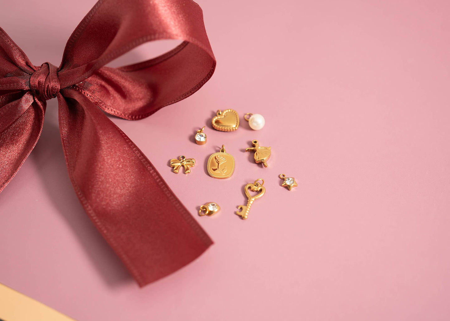 18K Gold PVD Stainless Steel Ribbon Bow Charm-WJW-The Twisted Chandelier