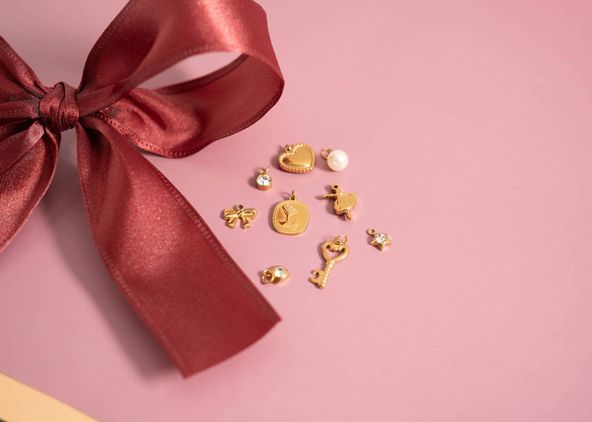 18K Gold PVD Stainless Steel Ribbon Bow Charm-WJW-The Twisted Chandelier