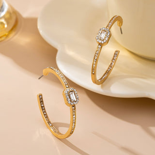 Solitaire Square Crystal Gold Hoop Earrings-JOSSLYN by wall to wall-80E61752-The Twisted Chandelier