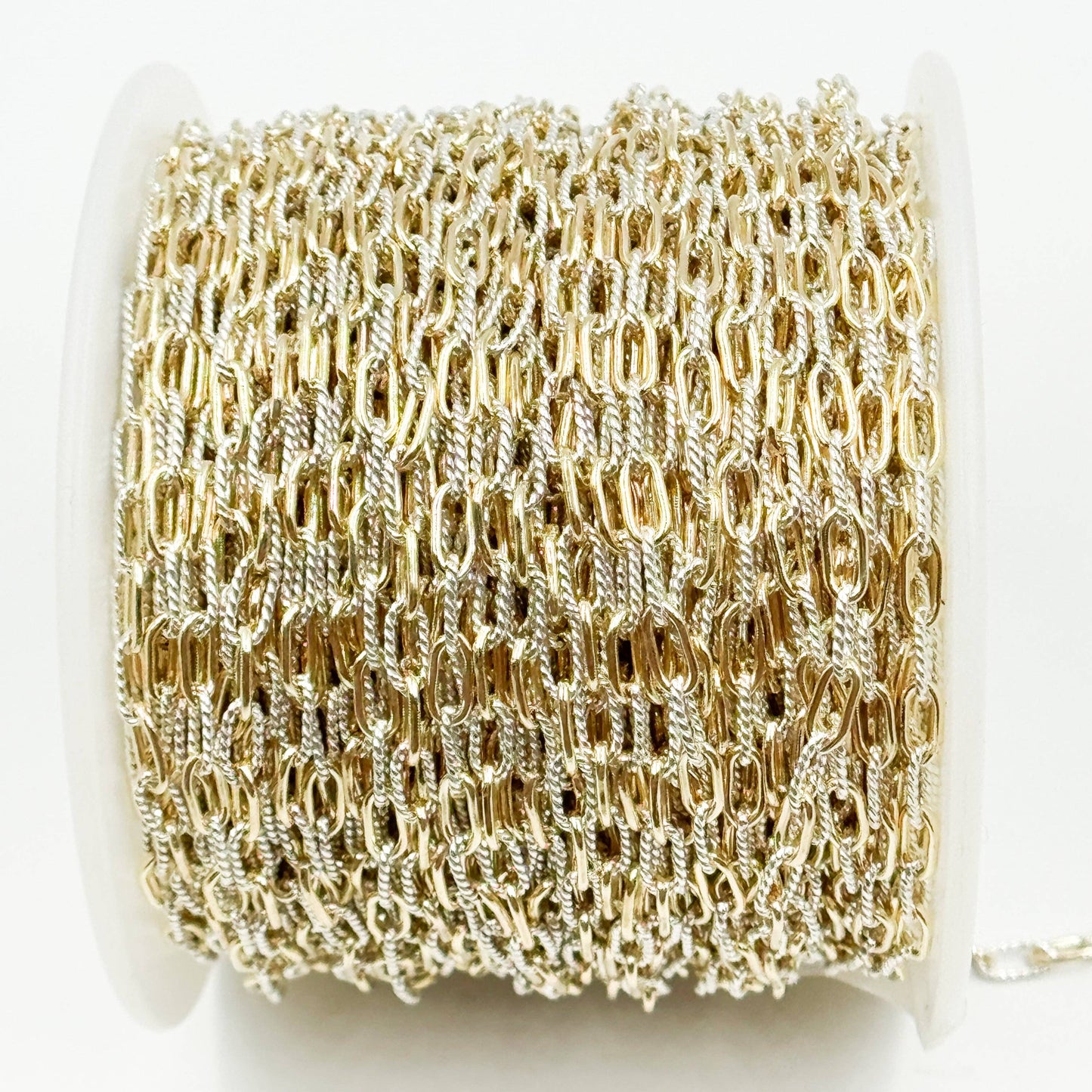 3106PZXETT. 14k Gold Filled Smooth and Silver Textured Paperclip Link Chain-Jewels & Chains-The Twisted Chandelier