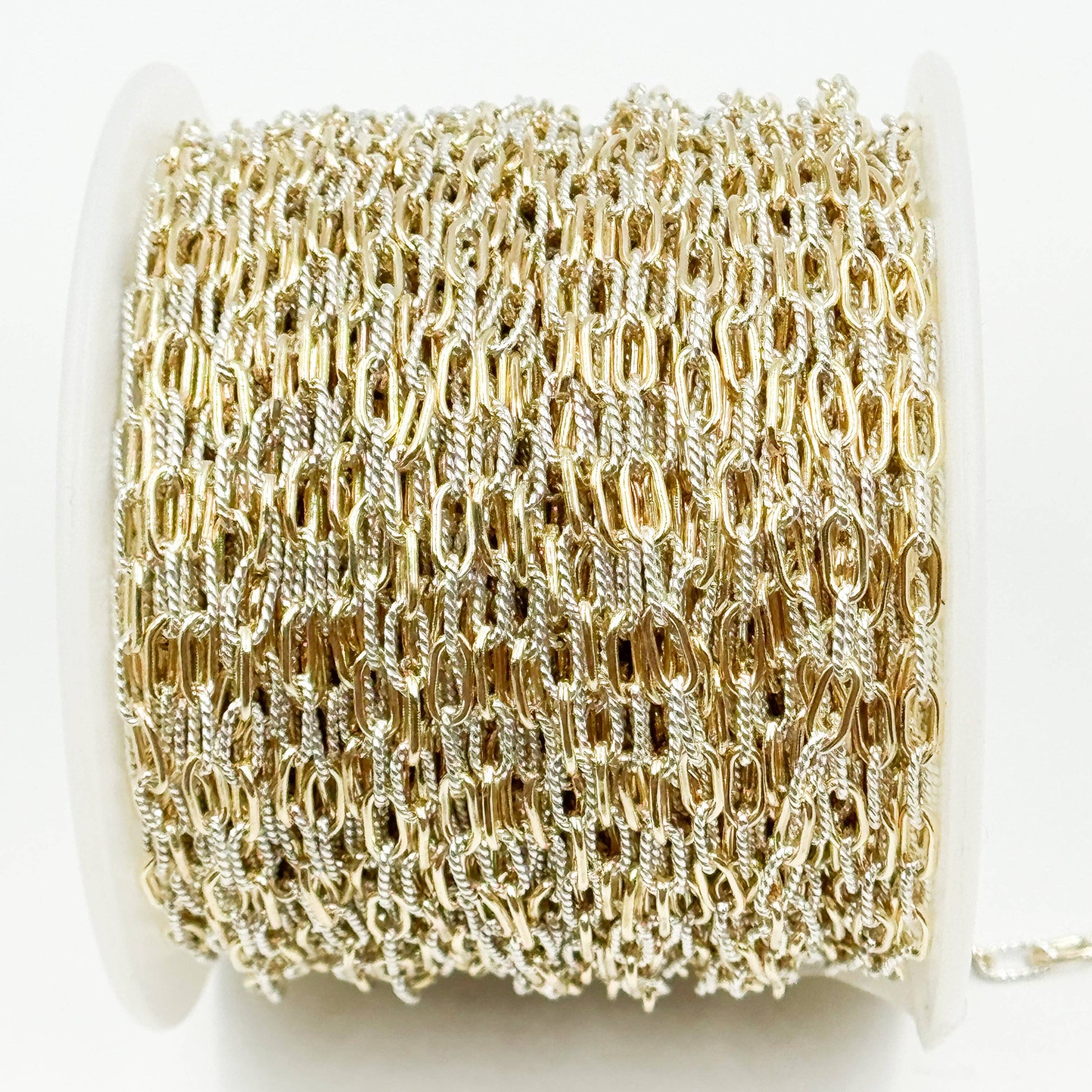 3106PZXETT. 14k Gold Filled Smooth and Silver Textured Paperclip Link Chain-Jewels & Chains-The Twisted Chandelier