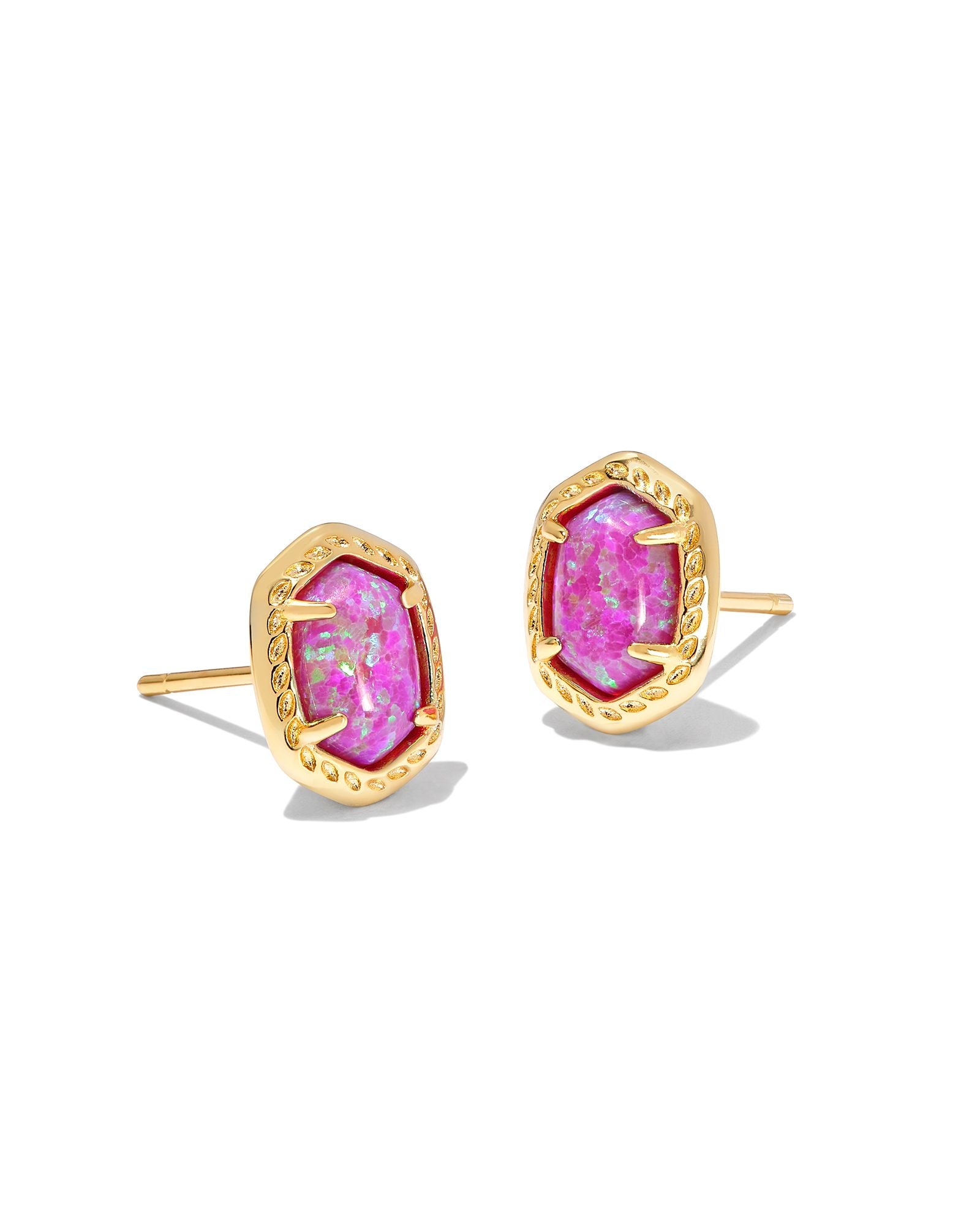 Kendra Scott Daphne Framed Stud Earrings Gold Magenta Kyocera Opal-Earrings-Kendra Scott-E00519GLD, FD 05/20/24-The Twisted Chandelier