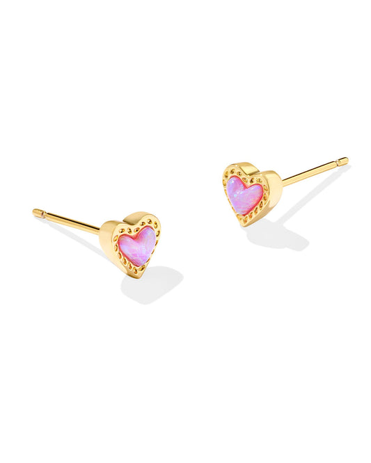 Kendra Scott Mini Ari Heart Stud Earrings Gold Bubblegum Pink Kyocera-Earrings-Kendra Scott-CR 09/30/24, E00581GLD, FD 10/01/24-The Twisted Chandelier