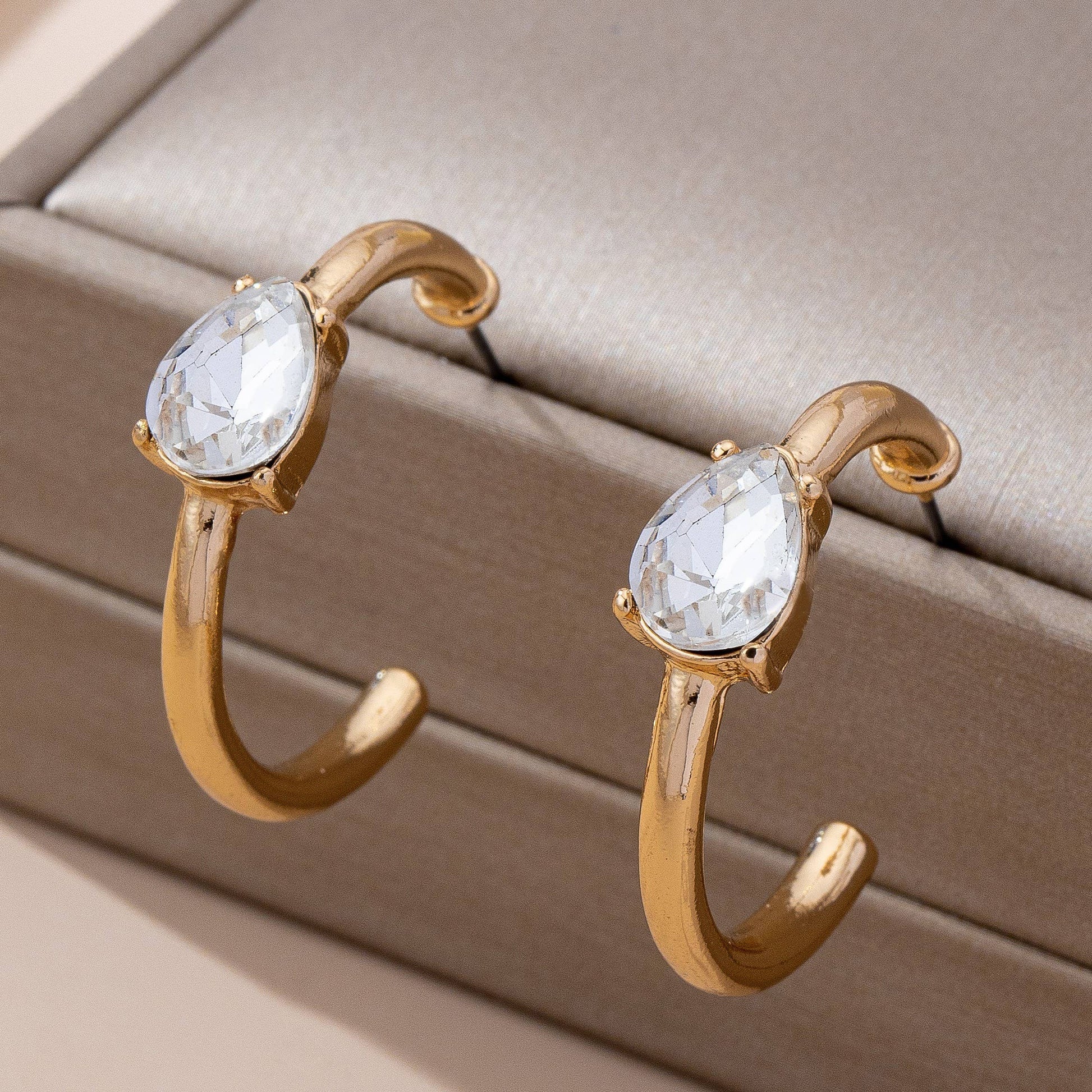 Solitaire Crystal Gold Hoop Earrings-JOSSLYN by wall to wall-80E61640-The Twisted Chandelier