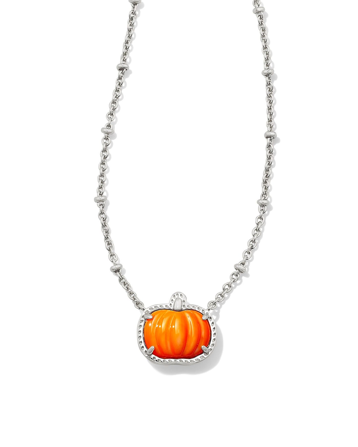 Kendra Scott Pumpkin Short Pendant Necklace Silver Orange Mother of Pearl-Necklaces-Kendra Scott-CR 09/05/24, FD 09/10/24, N00233RHD-The Twisted Chandelier